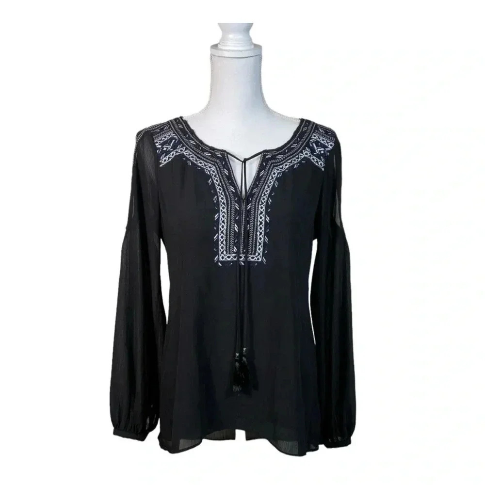 WHBM White House Black Market sheer embroidered tunic - size 4. Z